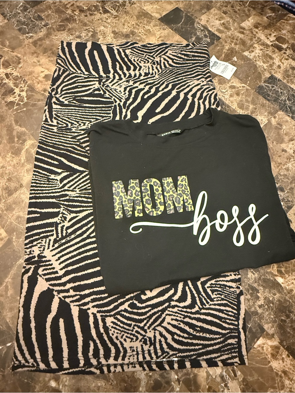 Charlotte Russe Black Top with Black and Cream Zebra-Print Midi Skirt